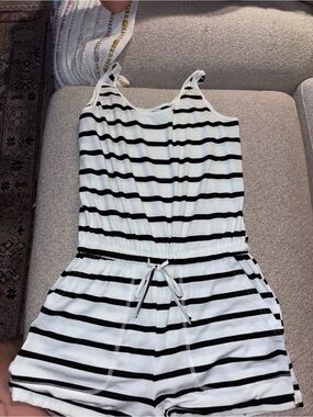 ReoRia Black & White Striped Sleeveless Girls Romper